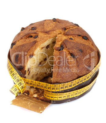 Panettone with meter, diet concept after Christmas