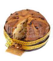 Panettone with meter, diet concept after Christmas
