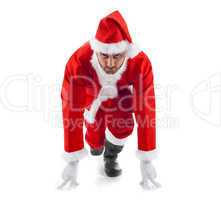 Santa Claus in the starting position on white background