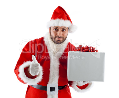 Young Santa Claus with gift box