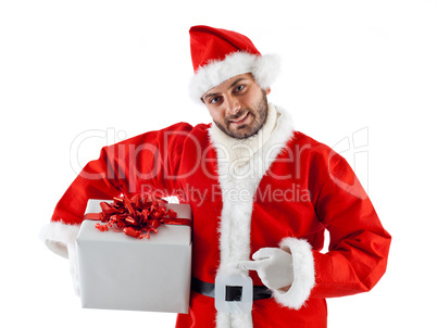 Young Santa Claus with gift box