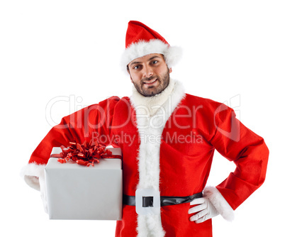 Young Santa Claus with gift box