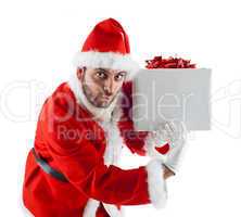 Young Santa Claus with gift box