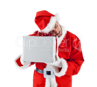 Young Santa Claus with gift box