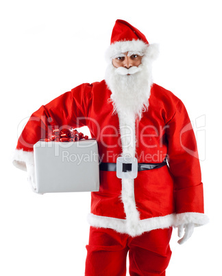 Young Santa Claus with gift box