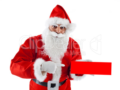 Young Santa Claus with signboard