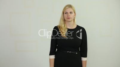 Confident businesswoman pointing and selecting