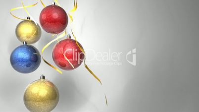 christmas multicolor balls with bows isolated on white background.