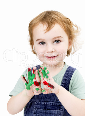 cute girl with finger paint