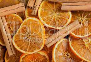 Texture of orange slices and cinnamon