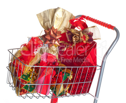 Shopping cart with Christmas gifts