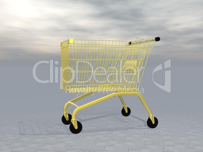 golden shopping cart - 3d render