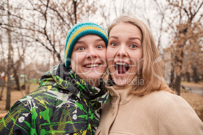 funny portrait of teenage young couple