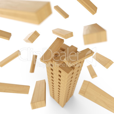 Holzturm aus Bauklötzen in Bewegung 3