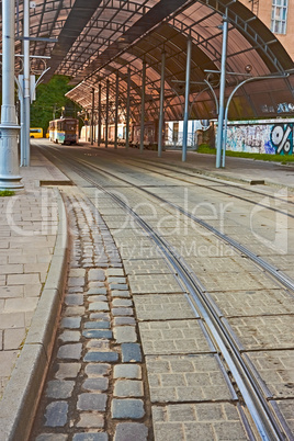 tram station with a canopy