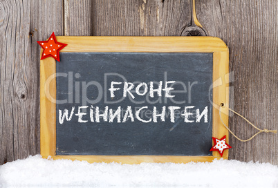 Weihnachtsgrußkarte mit Text auf Schiefertafel