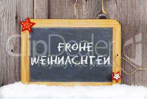 Weihnachtsgrußkarte mit Text auf Schiefertafel