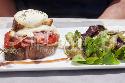 baked ham sandwich and salad