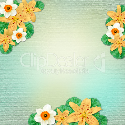 vintage summer background with flowers and leaves