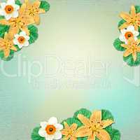 vintage summer background with flowers and leaves