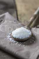 sea salt on wooden spoon