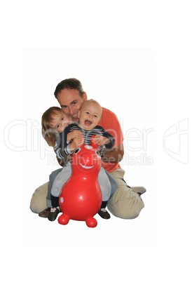 father playing with children