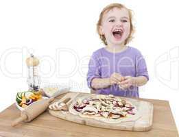 laughing child with home made pizza