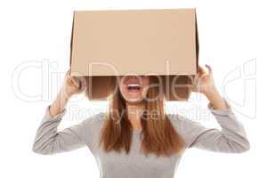 happy girl and carton box