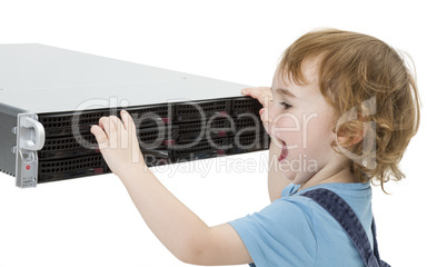 cute child with network server