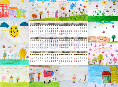 calendar for 2014 year with children's drawings