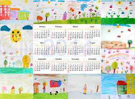 calendar for 2014 year with children's drawings