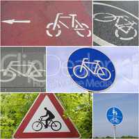 Collage von Verkehrszeichen mit Fahrradsymbolen