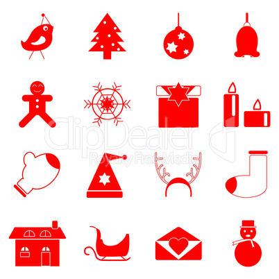 christmas red icons on white background