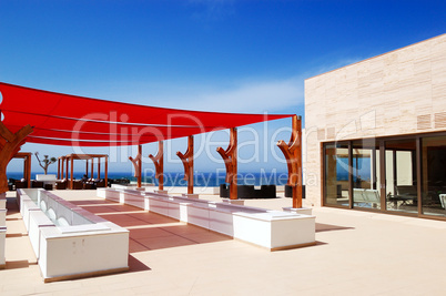 outdoor terrace at the modern luxury hotel, crete, greece