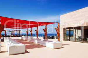 outdoor terrace at the modern luxury hotel, crete, greece