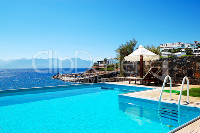 swimming pool at luxury villa, crete, greece
