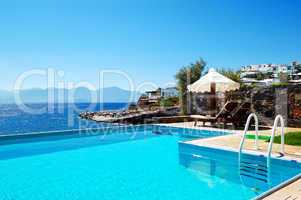 swimming pool at luxury villa, crete, greece
