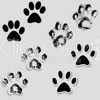 animal cat paw track feet print icons with shadow.