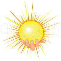 sun in people hand vector illustration.