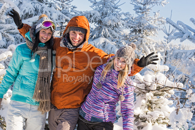 friends enjoy winter holiday break snow mountains