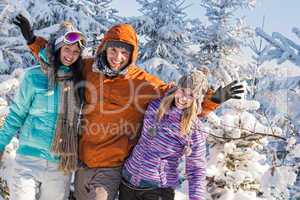 friends enjoy winter holiday break snow mountains