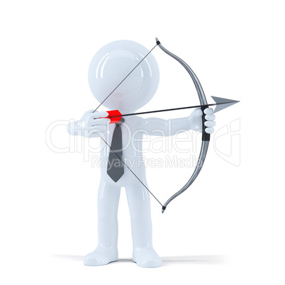 businessman takes aim at a target with bow and arrow