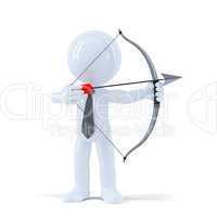 businessman takes aim at a target with bow and arrow