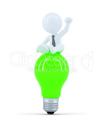 businessman on top of the green bulb. business idea concept