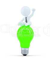 businessman on top of the green bulb. business idea concept