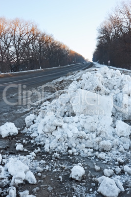 big snow hummock on the roadside