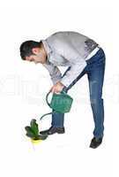 man watering plant.