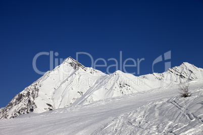 ski slope and blue clear sky in nice day