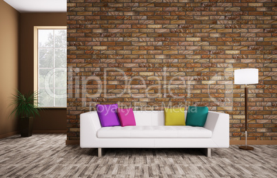 modern interior with sofa 3d render