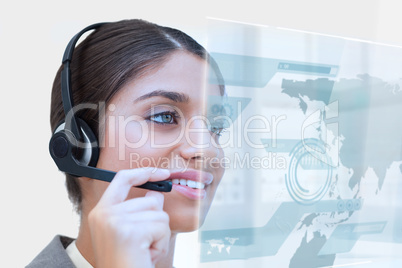 Side view of female call center agent with headset